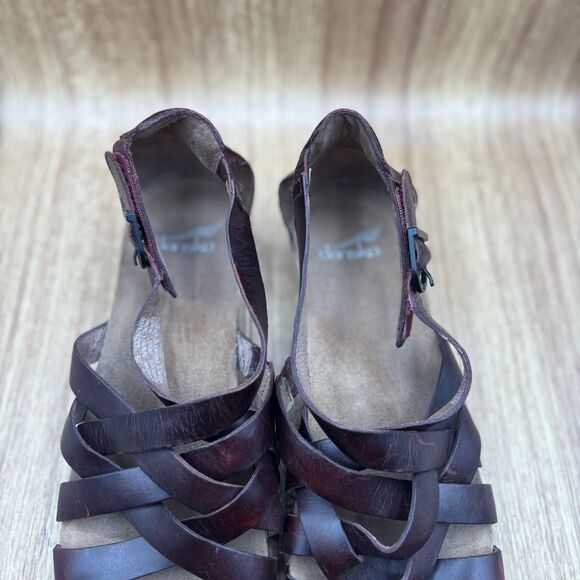 Dansko Vivian Strappy Wedge Sandals Shoes Women’s Size 39 EU/8.5-9 US Burgundy - Picture 8 of 9